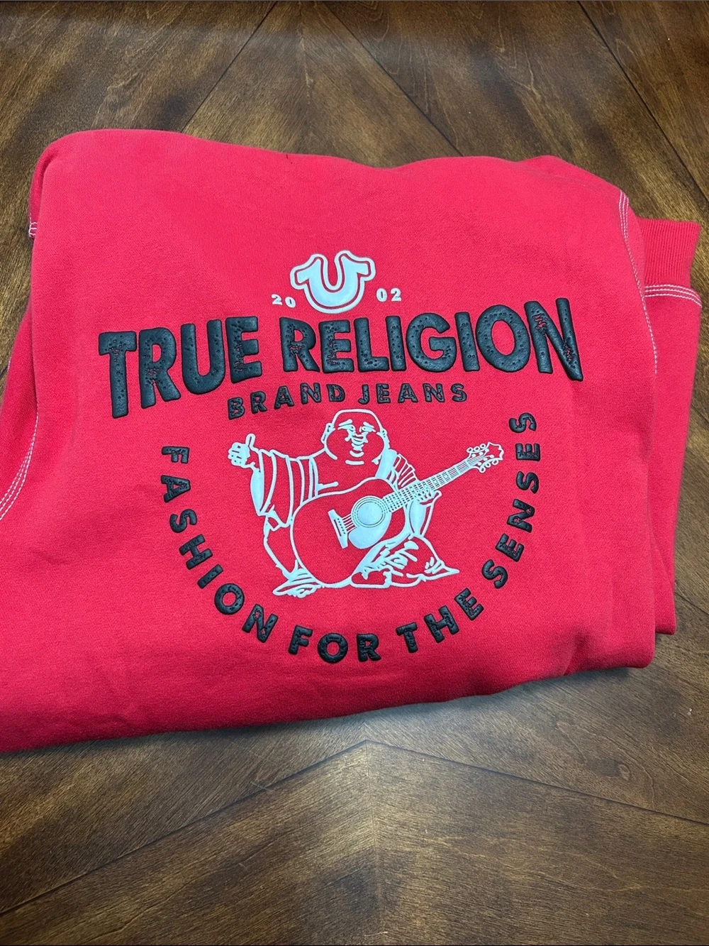 True Religion Red Crewneck Sweatshirt with Black & White Graphic